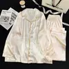 Directo de Fábrica Estilo Pareja Seda de Hielo Doble Largo Moda de Lujo Simple para Hombre y Mujer Ropa de Casa Pijama Estampado Primavera Verano