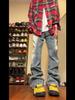 Jeans workwear retrô americano masculino outono vibe high street calças retas marca de moda estilo coreano calças de brim largas
