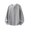 Sudadera de Rayas de Colores Falsa de Dos Piezas para Hombre, Nuevo Estilo Otoño, Patchwork de Contraste de Color, Cuello Redondo Casual Holgado, Camiseta de Manga Larga