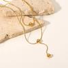 Nova Corrente de Suéter com Contas Douradas Versátil Lele Jewelry, Colar de Aço Titânio, Corrente de Clavícula Dupla Camada Fashion e Simples para Mulheres