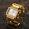 Reloj de Moda para Mujer CANSNOW Lujoso Reloj Dorado y Plateado Exquisito Brazalete de Personalidad Reloj de Esfera Rectangular para Mujer
