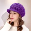 Conjunto de Chapéu Boina Versátil de Cor Sólida para Outono e Inverno, Moda Transfronteiriça, Chapéu de Lã Tricotado Espessado e Forrado com Fleece para Mulheres de Meia-Idade e Idosas