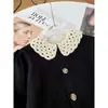 Vestido Longo Elegante Estilo Hepburn com Gola Peter Pan de Renda, Mangas Bufantes, Ajustado ao Corpo, Tricô de Seda Gelada da Marca S Coreana