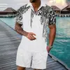 Comercio Exterior Transfronterizo Moda Camisa Polo de Manga Corta con Cremallera Conjunto de Shorts Casuales Impresos en 3D de Moda para Hombre