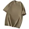 Camiseta de Algodón de Fibra Larga de Peso Pesado 240g Hombros Descubiertos Manga Corta Verano Versátil Algodón Puro Cuello Redondo Manga Media Talla Grande Casual