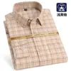 Camisa de Cuadros de Algodón Puro para Hombre Casual Cepillada de Manga Larga Tops Versátiles de Algodón Tallas Grandes