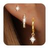 Brincos femininos de pingente de diamante com zircônia quente de fronteira europeia e americana, conjunto de três peças, banhado a ouro real de latão