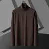 Camisa Base Lisa de Modal Gola Alta 50S Algodão Slim Fit Top Interno Camiseta Casual Manga Longa Roupas de Outono Masculinas em estoque