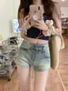 2025 Nuevo Diseño Retro Americana Chica Caliente Pantalones Cortos Mujer Verano Pantalones Cortos Calientes Cintura Alta Lavado Ajustados Jeans