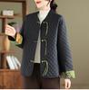 Foto Real do Casaco Casual Retro de Inverno 2026 Estilo Chinês com Botões, Bloqueio de Cores Étnicas, Padrão de Diamante e Fenda Lateral de Algodão para Mulheres