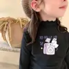 Camiseta Base de Manga Larga con Orejas de Peluche para Niñas, Otoño e Invierno, Top de Cuello Medio-Alto para Niñas Pequeñas, para Niños de Edad Media a Mayores