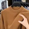 Suéter Masculino 100% Lã, Engrossado, Novo Estilo Inverno 2025, Camada Base Tricotada, Cor Sólida, Caimento Solto
