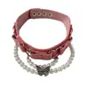 Collar con perlas de cuero rosa Barbie para mujer, cadena para clavícula de alta calidad, dulce, fresco, estilo chica popular, accesorios para collares