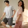 Pijama para hombre, conjunto juvenil de manga corta Tencel Lyocell, ropa de casa holgada para mujer, shorts sencillos para niñas, ropa de verano