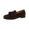Mocassins Planos de Couro Bovino 2026 Nova Coleção Primavera Retro Borla Bico Redondo Couro Genuíno