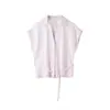 Nuevo estilo de verano, top sin mangas de punto, color liso, con botones, cuello de corbata, manga corta, sensación de nube, versátil y simple para ir al trabajo, nueva camisa de punto