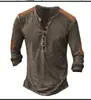 Camiseta Casual Masculina Transfronteiriça Nova Estampa Digital 3D Manga Longa Bússola Retrô Série Diária Gola V com 7 Botões