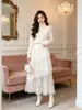 Nanyou 2026 Nueva Falda Blanca Irregular para Pastel para Mujer, Encaje de Pestañas Resistente de Cintura Alta con Dobladillo Amplio Larga