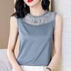 Body Beauty Camisola de Encaje Calado para Mujer Traje con Camiseta Básica Verano Talla Grande Ropa Exterior Top de Satén de Seda de Hielo