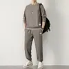 Waffle terno masculino outono novos esportes casuais calças de mangas compridas duas peças terno marca de moda bonito um terno roupas