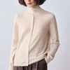 Cárdigan reversible de lana pura con borde enrollado para mujer, suéter de punto de cuello alto, suéter base abotonado de corte holgado, abrigo cálido
