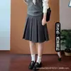 Falda midi plisada gris para mujer, otoño 2026 nueva, de cintura alta, adelgazante, petite, estilo universitario, falda línea A