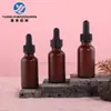 Botella de plástico marrón de 30 ml con gotero en stock, botella con gotero escala Boston, botella dispensadora de esencia, botella vacía para cuidado de la piel