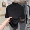 Camiseta com Gola de Pelo Manga Média para Mulheres 2025 Nova Slim Fit Manga Meia Manga Manga Três Quartos Camisa Básica Camiseta de Modal para Mulheres