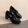 Mocasines Retro con Tacón Alto de Camelia para Mujer, Mocasines sin Cordones para el Trabajo con Tacón Grueso, Elegantes Zapatos Negros de Cuero