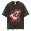 Camiseta Vintage Lavada com Estampa de Anime 230g Algodão Puro Camiseta Logo Personalizado Moda de Rua Gola Redonda Manga Curta Camiseta Masculina