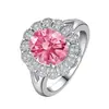 Anel de Diamantes Multicoloridos Verdes Cor de Girassol Mais Vendido, Anel de Flor Grande Versátil de Diamante Oval Simples e da Moda