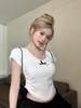 Camiseta de Manga Corta con Lazo Ajustada Ajustada Espalda Descubierta Cuello en V Combinable Moda Nicho Ins Chica Picante Pura Top Sexy