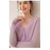 Suéter de Cachemira de Alta Calidad para Otoño e Invierno para Mujer, Cárdigan de Cachemira de Color Sólido, Chaqueta de Cachemira Tejida con Cuello en V de Encaje