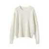 Suéter de Cashmere Espesso de Fio Duplo para Mulheres Outono e Inverno 2025 Gola Redonda Manga Raglan Manga Longa Pulôver Malha Solta Suéter Básico