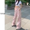 Jeans Rosa Sujo Versátil para Mulheres com Corpo em Pera 2025 Peça Essencial Primavera Cintura Alta Casual Calças de Perna Larga Moda
