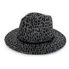 Chapéu de lã com estampa de leopardo moda europeia e americana, cinto para chapéu, chapéu de feltro de aba larga moda masculina e feminina, chapéu Jazz Outono e Inverno, cavalo asiático transfronteiriço