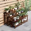 Suporte para flores escada carbonizada de madeira maciça piso de varanda multicamadas antisséptico madeira interior e exterior suporte para vasos de flores de rabanete verde
