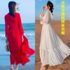 Vestido rojo de estilo étnico para turismo de Yunnan y Xinjiang, vestido de playa del lago Qinghai, vestido rojo exótico del desierto, foto de vestido largo