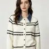 Cardigan de Tricô Gola Camisa Listrado Colorido Contraste Estilo Coreano Novo Primavera e Outono Feminino, Falso Duas Peças, Caimento Solto para Usar por Cima