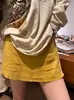 Falda de Lino Roja Retro para Mujer Verano Sentido del Diseño Nicho Cintura Alta Falda Línea A Talla Grande Casual Abertura Minifalda Pantalones
