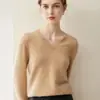 Nuevo suéter 100% cachemira pura para mujer, prenda de una sola pieza sin costuras con cuello en V, suéter de cachemira simple y versátil para usar en capas