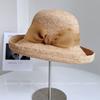 Chapéu de Pescador com Laço Amassado de Seda Feminino Verão Protetor Solar Chapéu de Palha Vento de Fada Crochê Manual Enrolado Chapéu Bacia de Grama Laffi Tendência