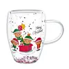 Taza de Vidrio de Doble Capa con Muñeco de Nieve de Papá Noel Borosilicato Alto Resistente al Calor Transparente Vaso de Agua Taza de Oficina para el Hogar Venta al por Mayor