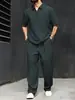 Amazon Ropa de Hombre Transfronteriza Jacquard con Textura 3D Traje Solapa TK Camisa Polo Color Sólido Pantalones Largos Rectos Conjunto de Dos Piezas