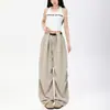 Pantalones Cargo Casuales Sueltos de Streetwear de Nicho para Mujer Caqui Cintura Alta Adelgazantes Nuevos Delgados Pierna Ancha Secado Rápido Pantalones Paracaidistas
