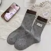Calcetines Holgados Estilo Universitario Retro Otoño/Invierno Xiaowu para Mujer, Calcetines de Media Pantorrilla de Algodón Puro Sin Costuras Estilo Japonés con Estampado de Perro y Borde de Volantes
