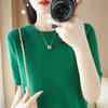 Suéter de Punto para Mujer, Camiseta Holgada de Manga Corta con Cuello Redondo y Tejido de Punto, Top Corto para Primavera y Otoño