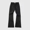 Estilo de rua americano transfronteiriço calça jeans masculina de perna reta slim-fit preta plissada flare da moda marca versátil estilosa