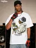 Camiseta de manga corta Stewell estilo americano con estampado callejero, cuello pequeño, manga media, algodón pesado, top de moda de comercio exterior transfronterizo