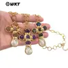Wt-Jn374 Piedra Preciosa de Colores Jade Rojo Amatista Piedra Brillante Concha Chapado en Oro de 18K Collar Largo con Colgante en Forma de O de Latón